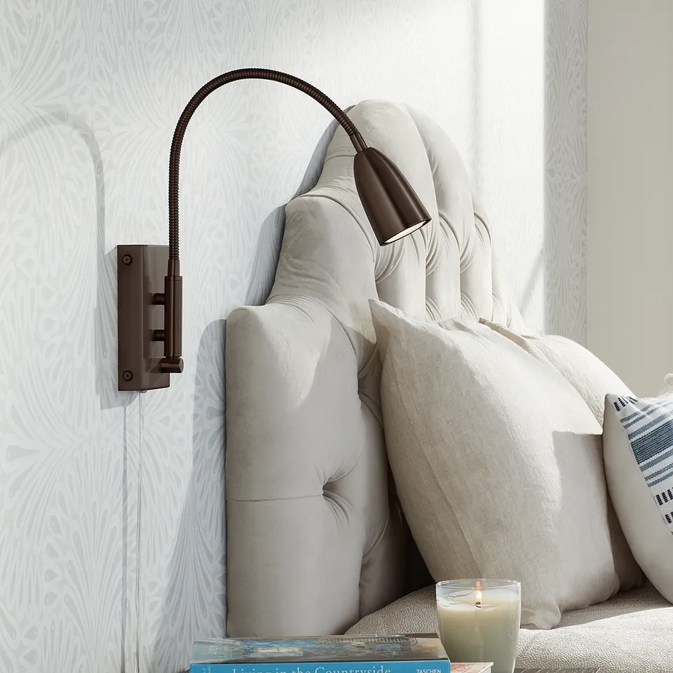Lido Adjustable Gooseneck Bronze Plug-In Wall Reading Light