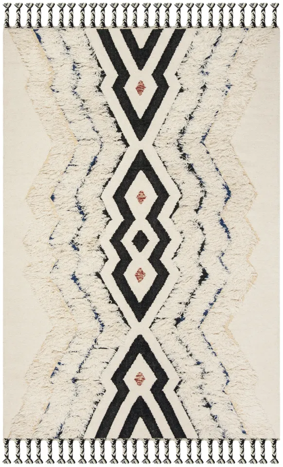 Arlo Home Hand Knotted Area Rug, KNY905A, Ivory/Black Blue,  8' X 10'