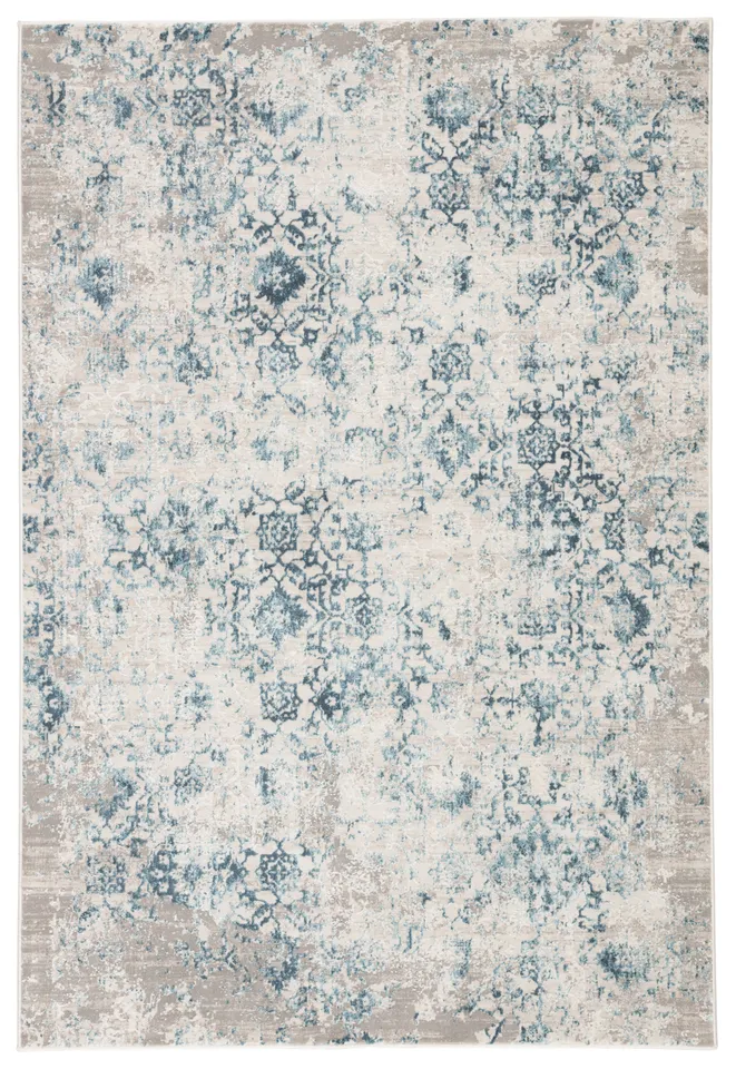 Siena Damask Blue/ Ivory Area Rug (6'7"X9'6")