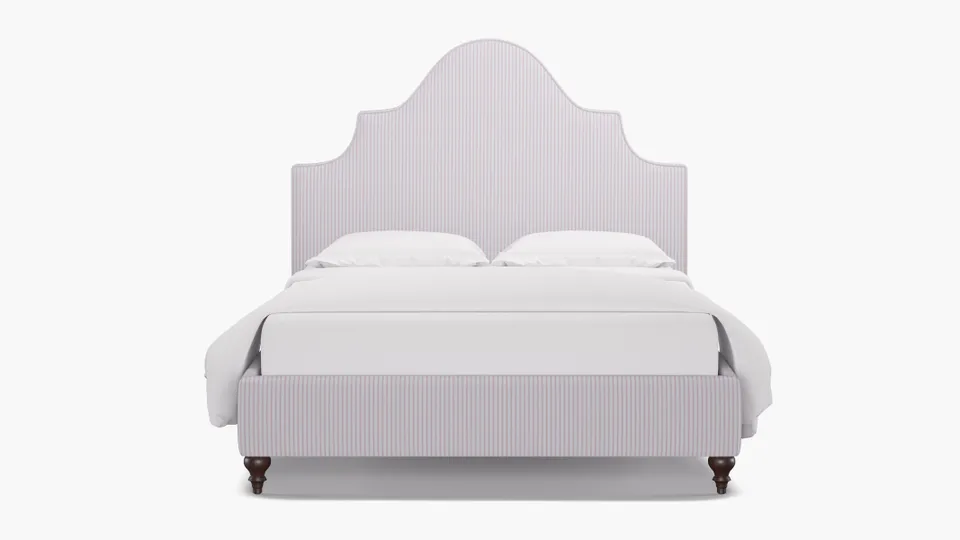 Statement Bed, Pink Classic Ticking Stripe, Espresso Traditional Turned Leg, Full