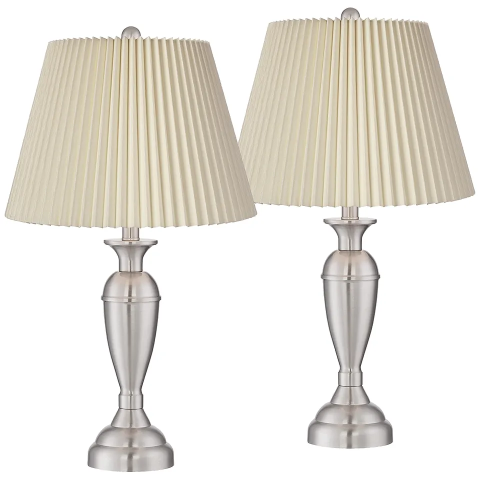 Blair Brushed Nickel Metal Lamps with Ivory Linen Pleated Shades Set of 2