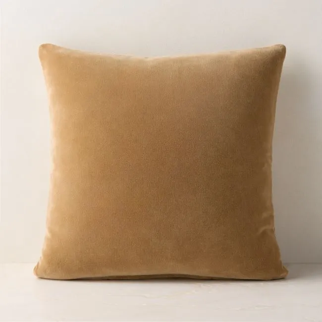 Encino Tan Organic Cotton Stonewashed Velvet Throw Pillow Cover 20"x20"