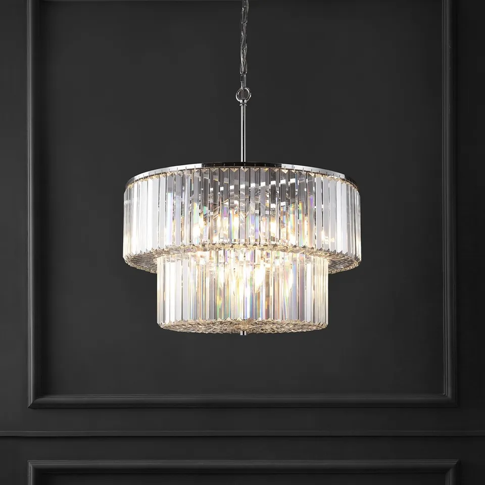 Viviann Crystal 2 Tier Chandelier - Chrome / Clear - Safavieh