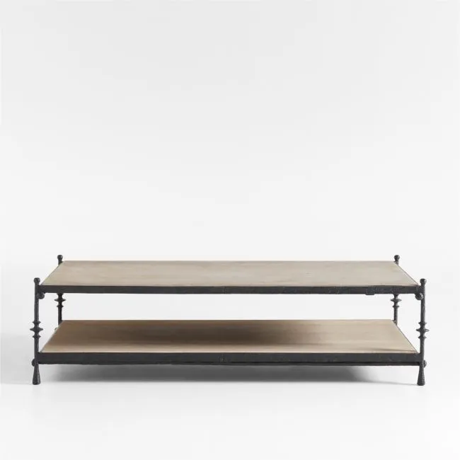 Estate Travertine and Metal 64" Rectangular Coffee Table by Jake Arnold