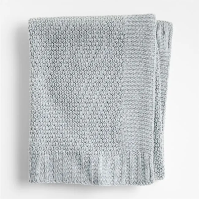 Bubble Knit Mist Blue Recycled Baby Stroller Blanket