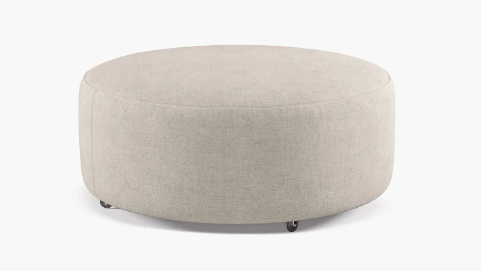 Round Cocktail Ottoman, Creme Luxe Linen