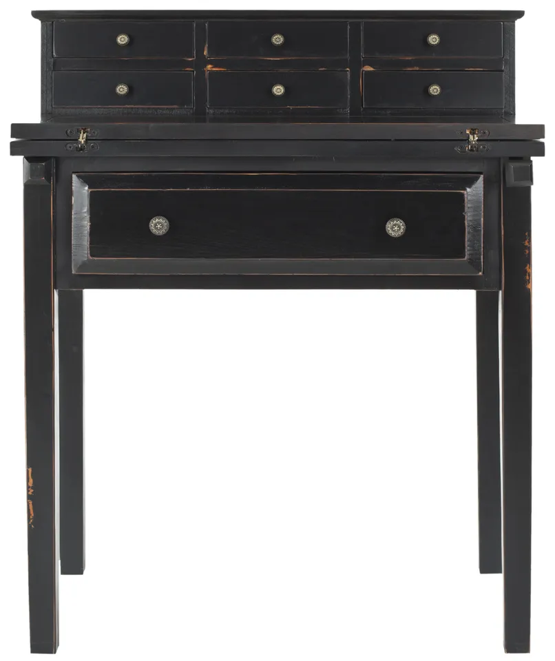 Abigail 7 Drawer Fold Down Desk - Distressed Black