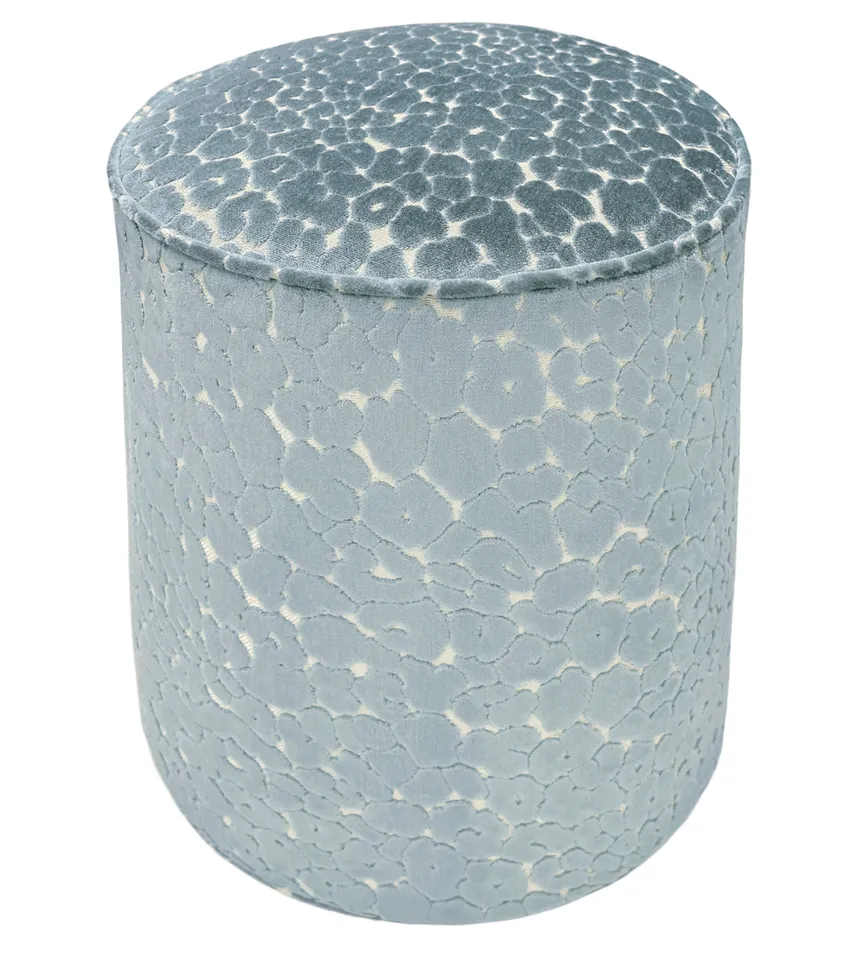 THE TIGHT ROUND OTTOMAN :: LEOPARD CUT VELVET // CERULEAN BLUE - SWATCH 4" X 4"