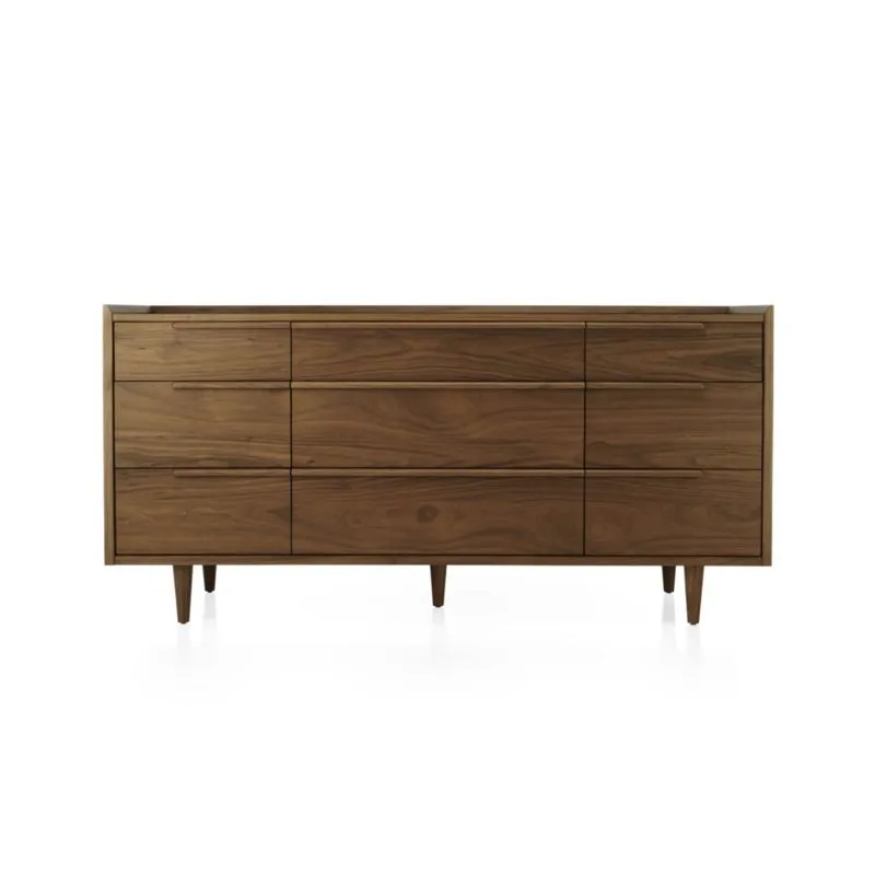 Tate 68" Walnut Wood 9-Drawer Dresser
