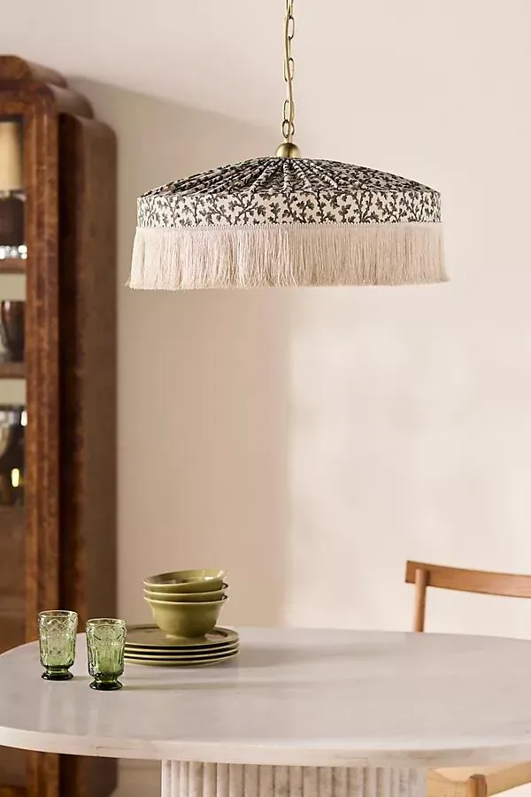 Sinclair Tassel-Fringed Linen Pendant