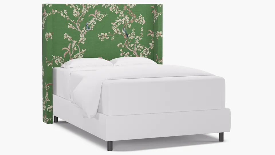 Modern Wingback Headboard, Jade Cherry Blossom, Full