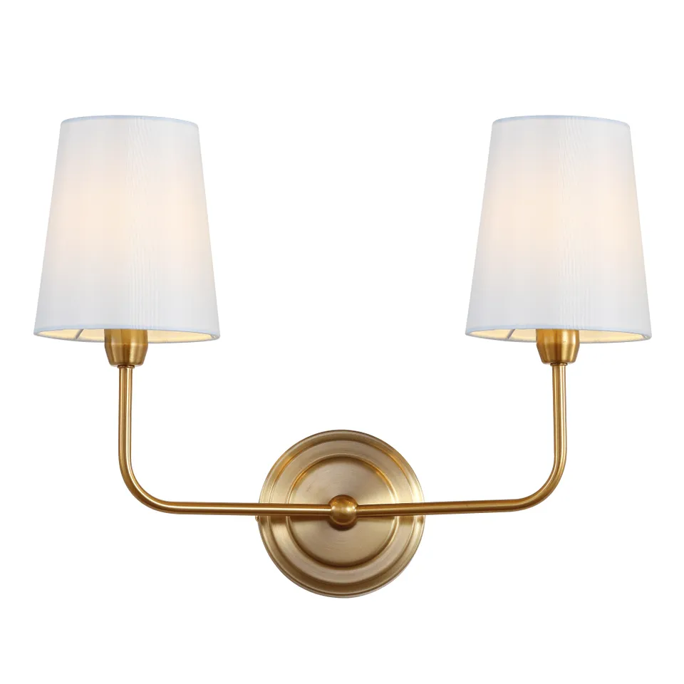Ezra Two Light Wall Sconce - Brass/White Shade