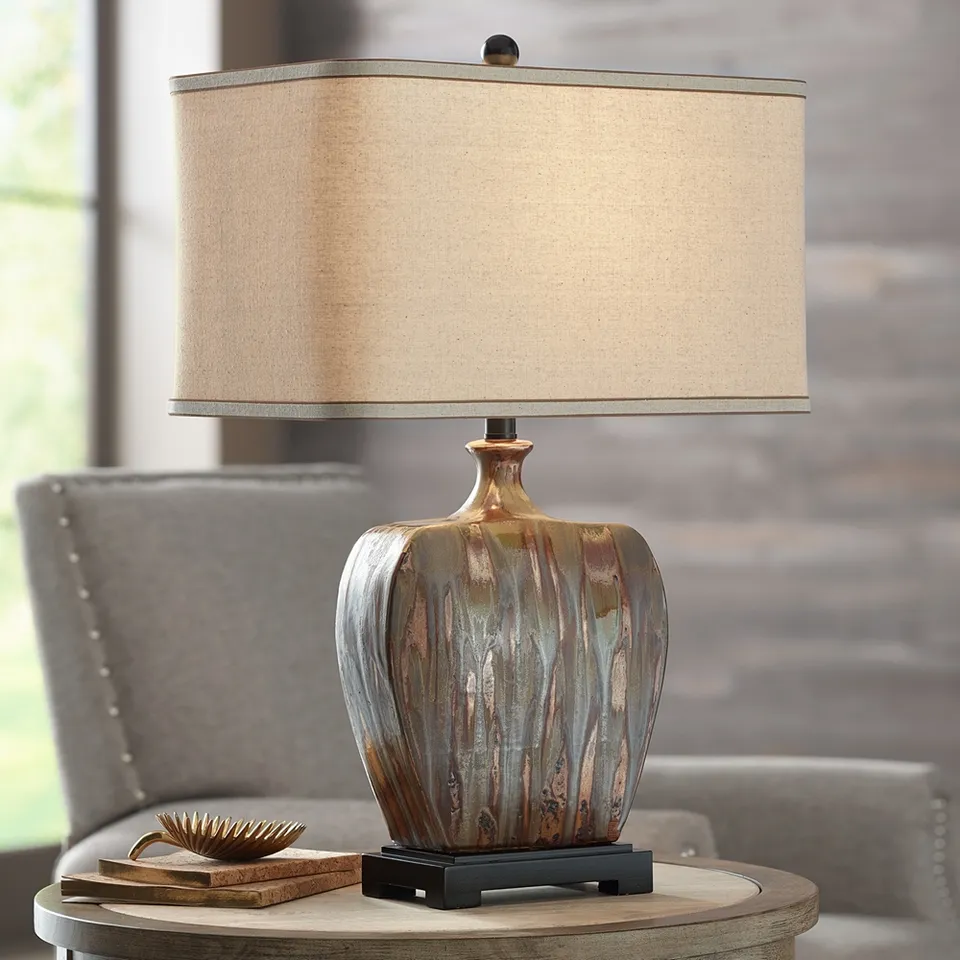 Possini Euro Julius Copper Drip Finish Ceramic Lamp with Table Top Dimmer