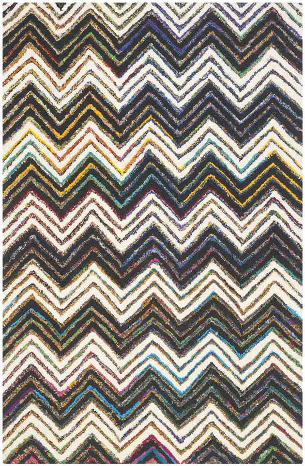 Arlo Home Hand Tufted Area Rug, NAN601C, Ivory/Black,  4' X 6'