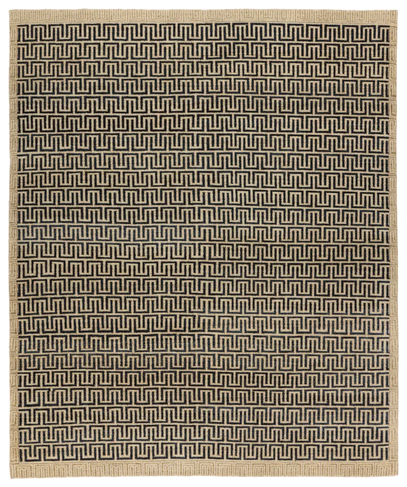Baxley Hand Knotted Geometric Navy/Light Gray Area Rug (9'X12')