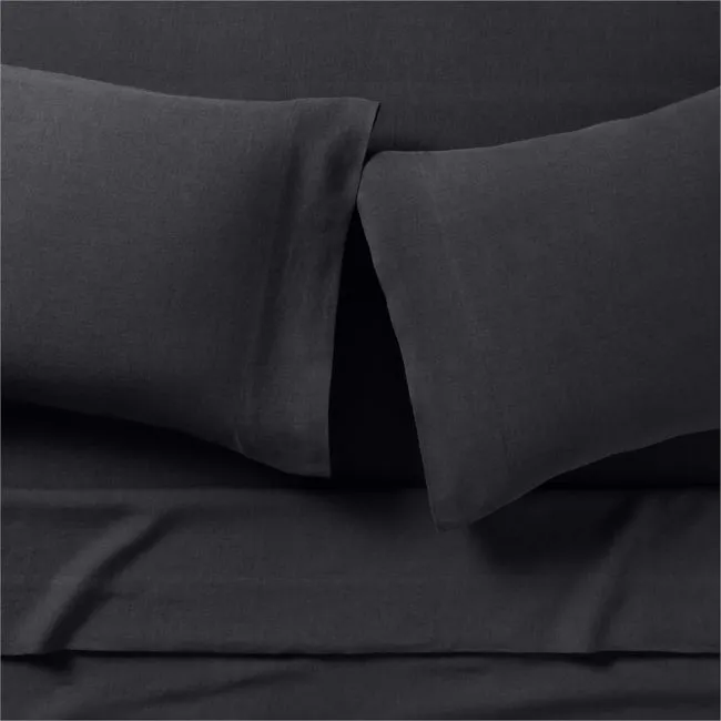Aire Natural European Linen Midnight Navy Blue King Bed Sheet Set
