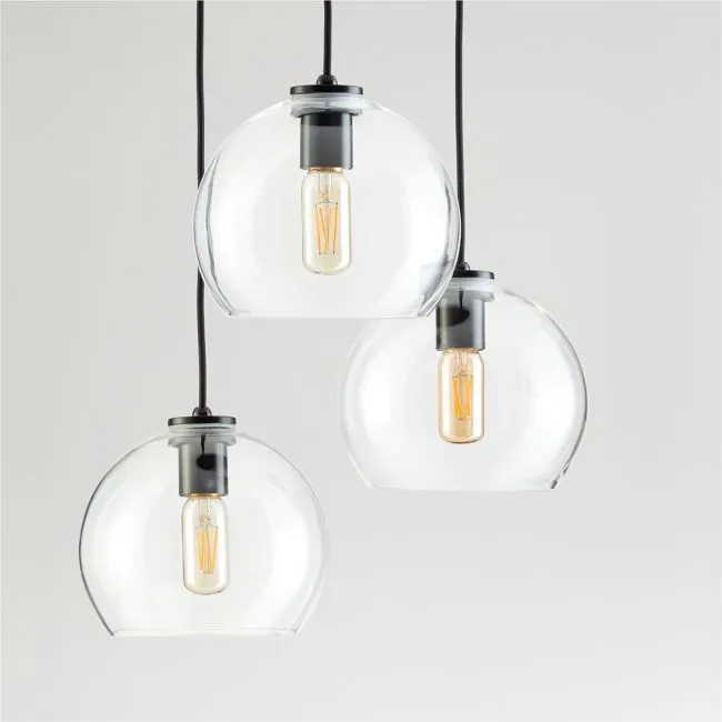 Arren Black 3-Light Round Pendant with Round Clear Glass Shades 17.3"