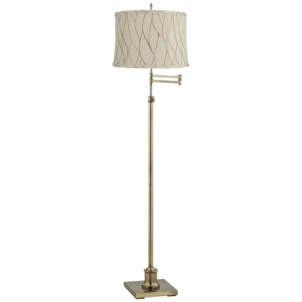 Westbury Antique Brass Swing Arm Floor Lamp with Kinmen Cream Shade
