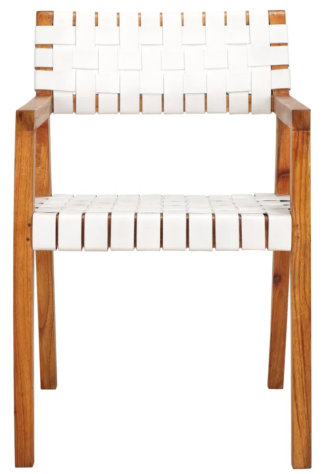 Cire Leather Dining Chair - White / Natural