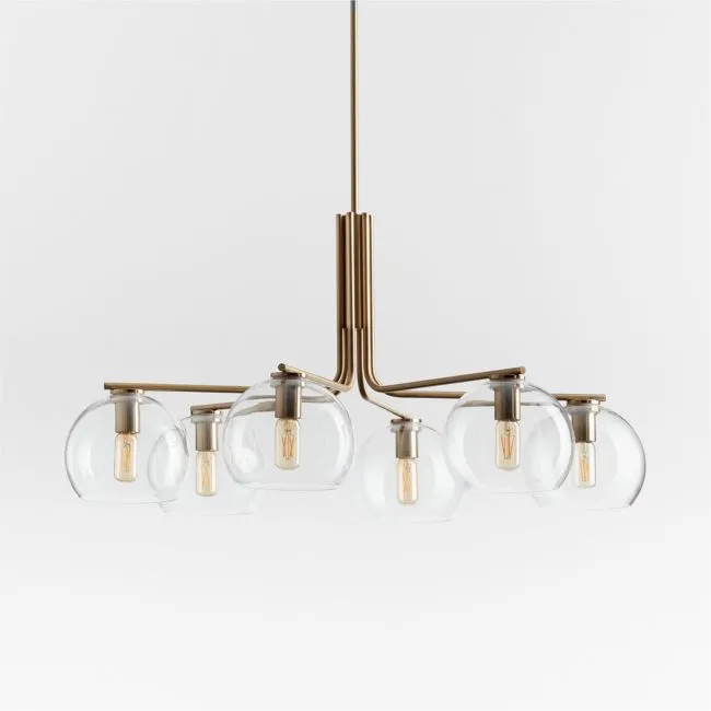 Arren Brass Chandelier Light with Round Clear Glass Shades 37.5"