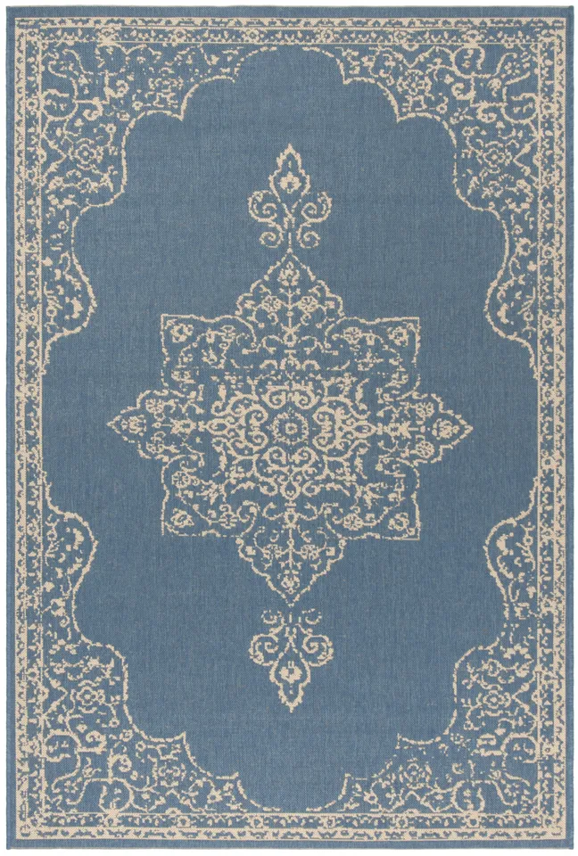 Arlo Home Indoor/Outdoor Woven Area Rug, LND180N, Cream/Blue,  5' 1" X 7' 6"