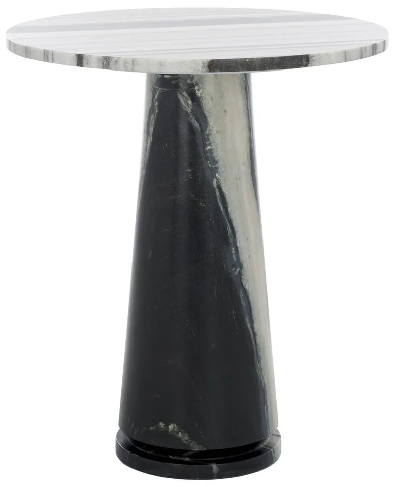Valentia Tall Round Marble Accent Table - White/Black