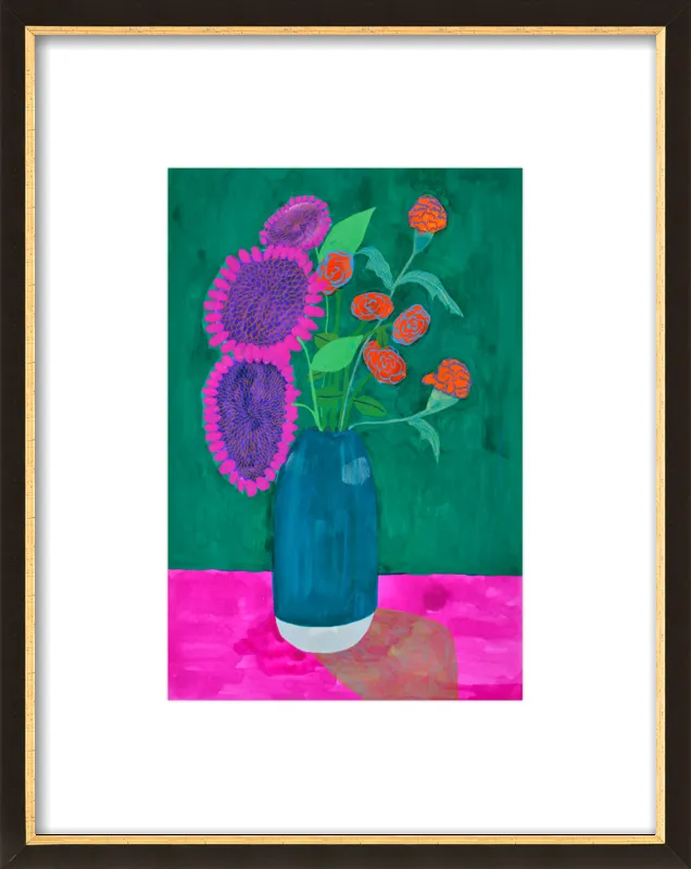 vase with sunflowers and carnations  by Christiane Drapela for Artfully Walls