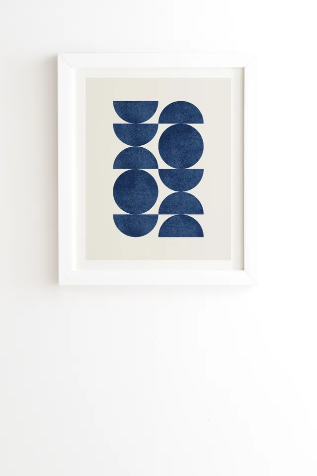 Blue Navy Retro Scandinavian Mid Century by MoonlightPrint - Framed Wall Art Basic White 12" x 12"