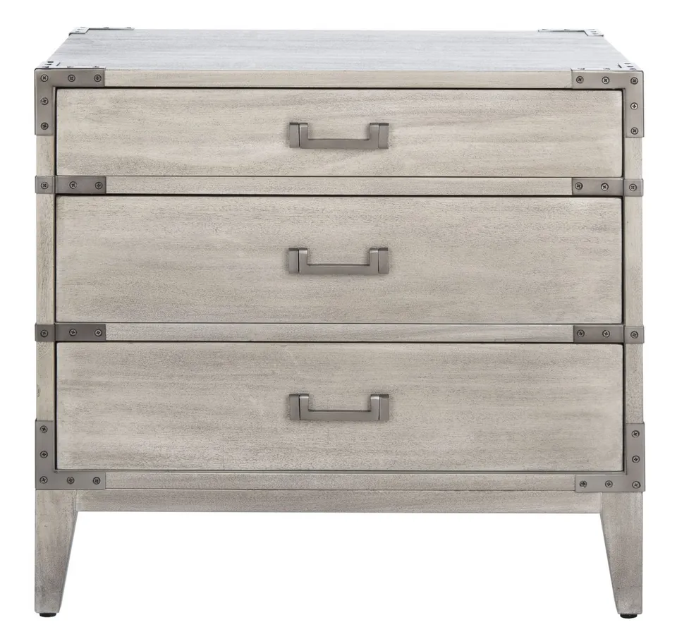 Nisha 3 Drawer Wood Nightstand - Light Grey