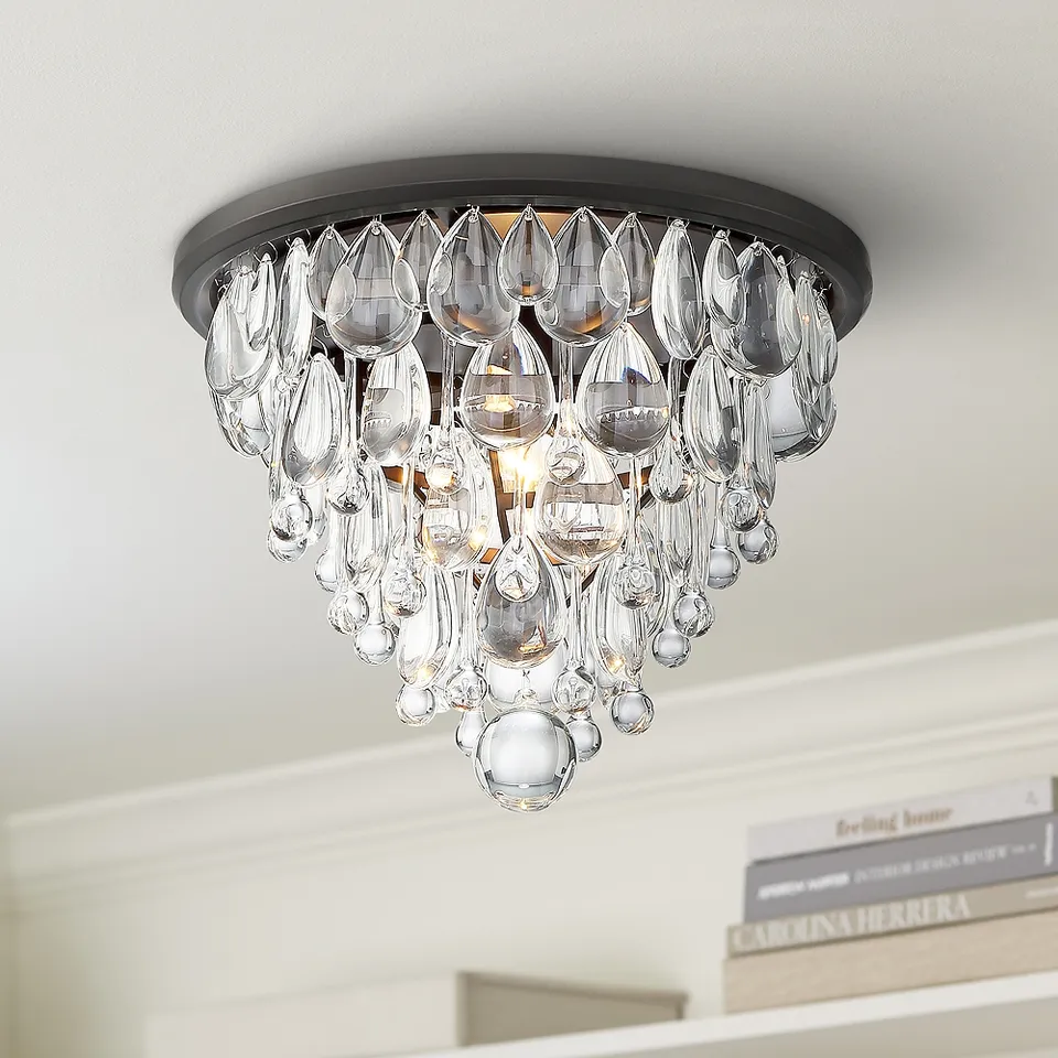 Possini Euro Lorraine 12 1/2" Bronze and Crystal Ceiling Light