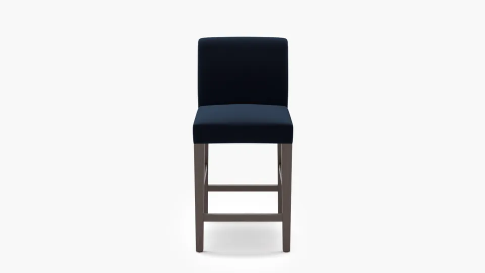 Signature Dining Counter Stool, Navy Performance Velvet, Espresso Square Tapered Leg