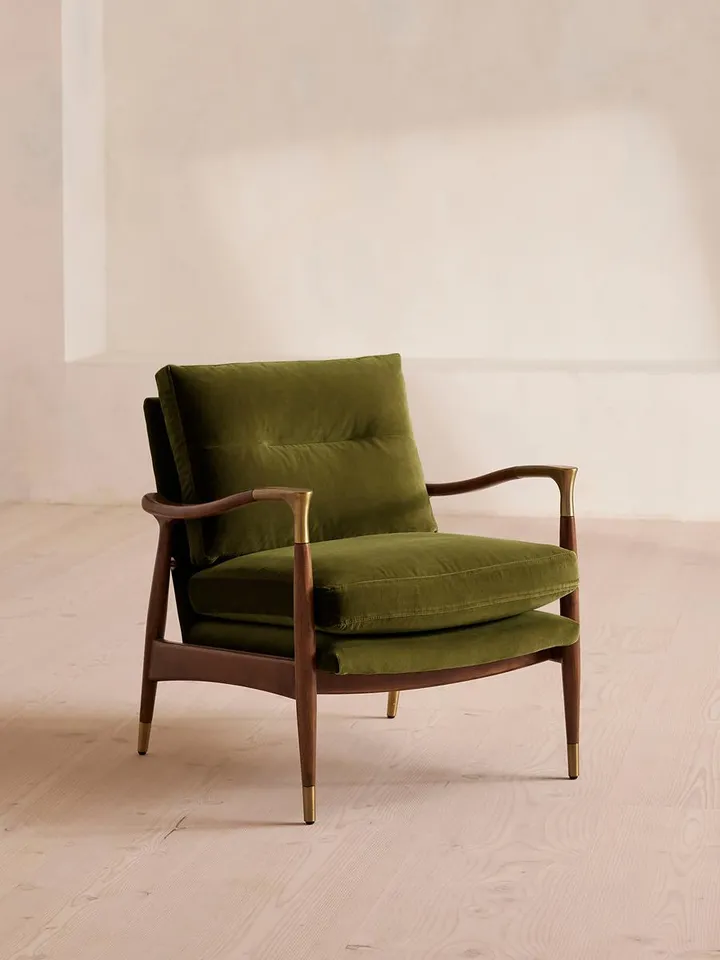 Theodore Armchair, Velvet, Olive, US