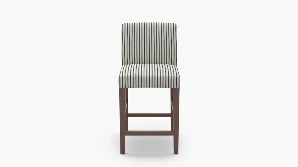 Signature Dining Counter Stool, Black Classic Ticking Stripe, Walnut Square Tapered Leg