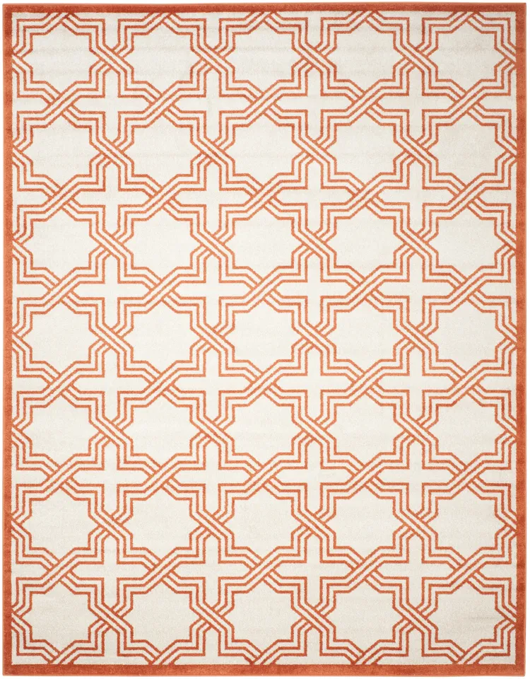 Arlo Home Indoor/Outdoor Woven Area Rug, AMT413F, Ivory/Orange,  9' X 12'