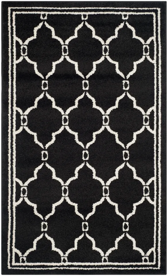 Arlo Home Indoor/Outdoor Woven Area Rug, AMT414G, Anthracite/Ivory,  4' X 6'