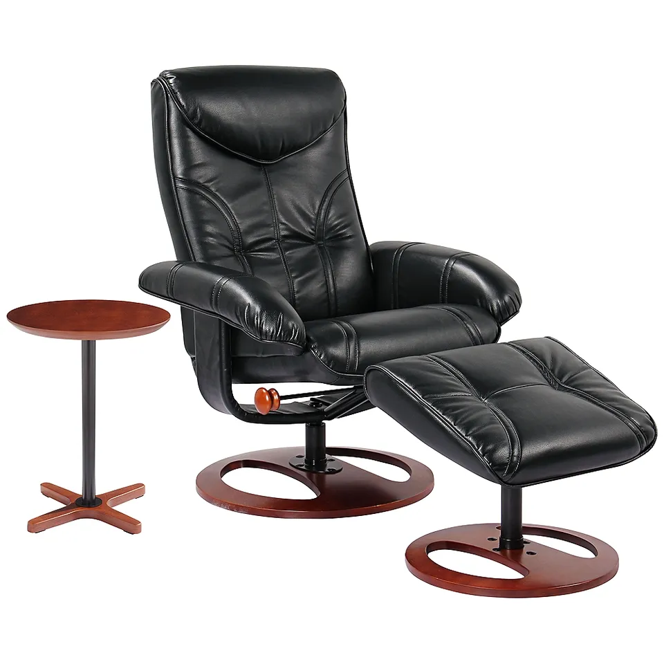Newport Black and Natural Wood 2-Piece Recliner and Table Set