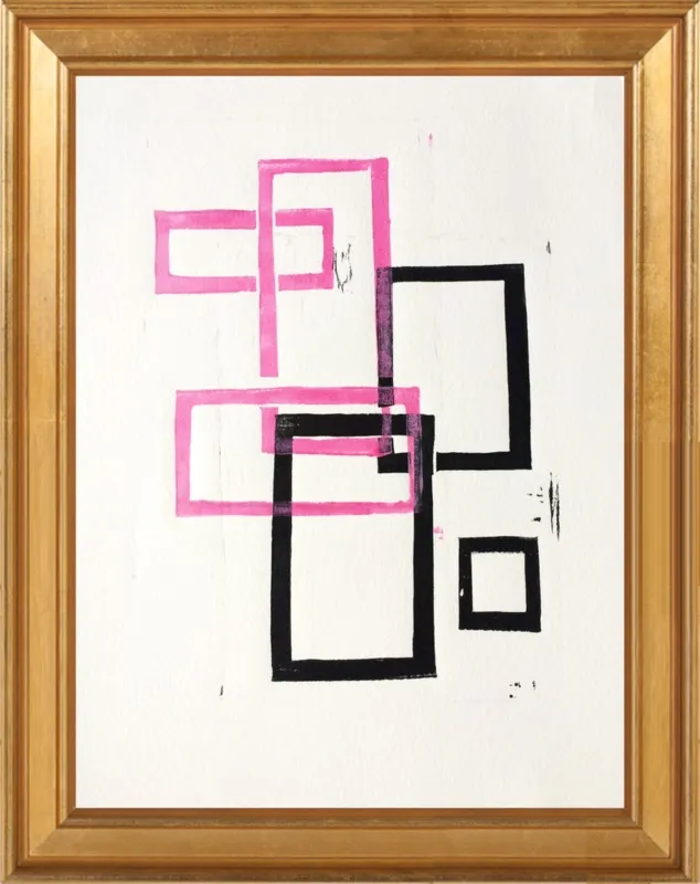 Pink and Black Geometric Squares x2 by Stacy Rajab for Artfully Walls