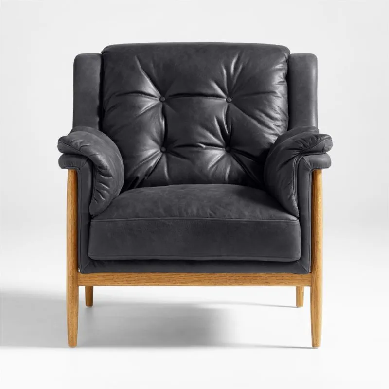 Cigar Wood and Leather Accent Chair