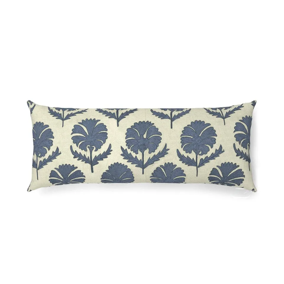 Indigo Daisy Suzani Outdoor Pillow by St. Frank | Blue | 40" W x 15" H | Polyester