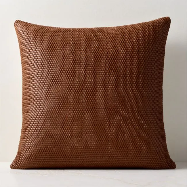 Benny Handwoven Brown Leather Throw Pillow With Down-Alternative Insert 23"x23"