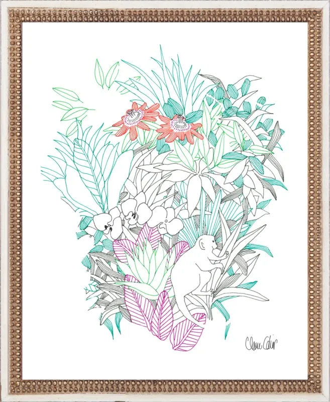 Passionflowers, orchids and the squirrel monkey  by Claire Colin for Artfully Walls