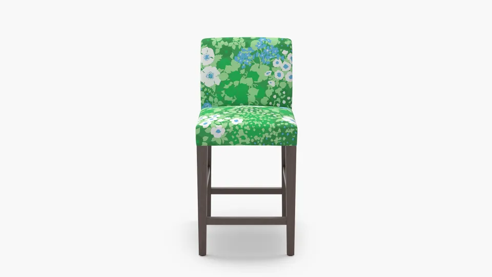 Signature Dining Counter Stool, Bluebird Million Flowers, Espresso Square Tapered Leg