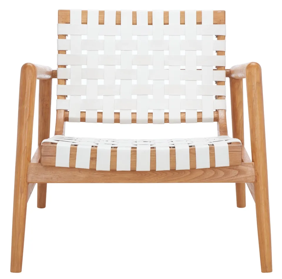 Bellona Leathr Woven Accent Chair - White / Natural - Safavieh
