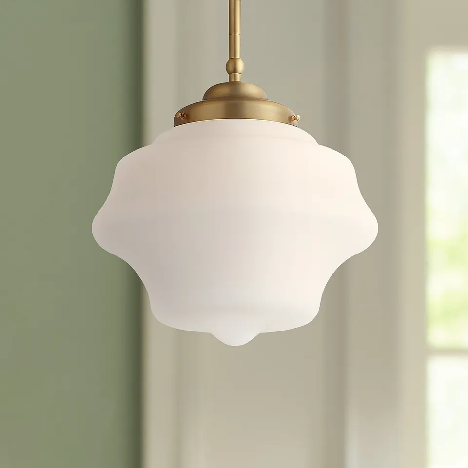 Possini Euro Schoolhouse 11" Soft Gold Opal Glass Mini Pendant