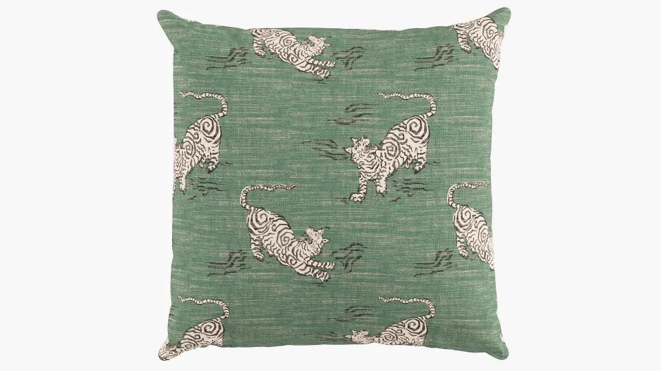 Outdoor 20" Throw Pillow, Emerald Tigresse, 20" x 20"