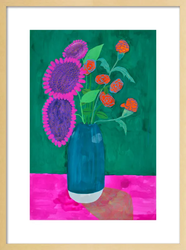 vase with sunflowers and carnations  by Christiane Drapela for Artfully Walls