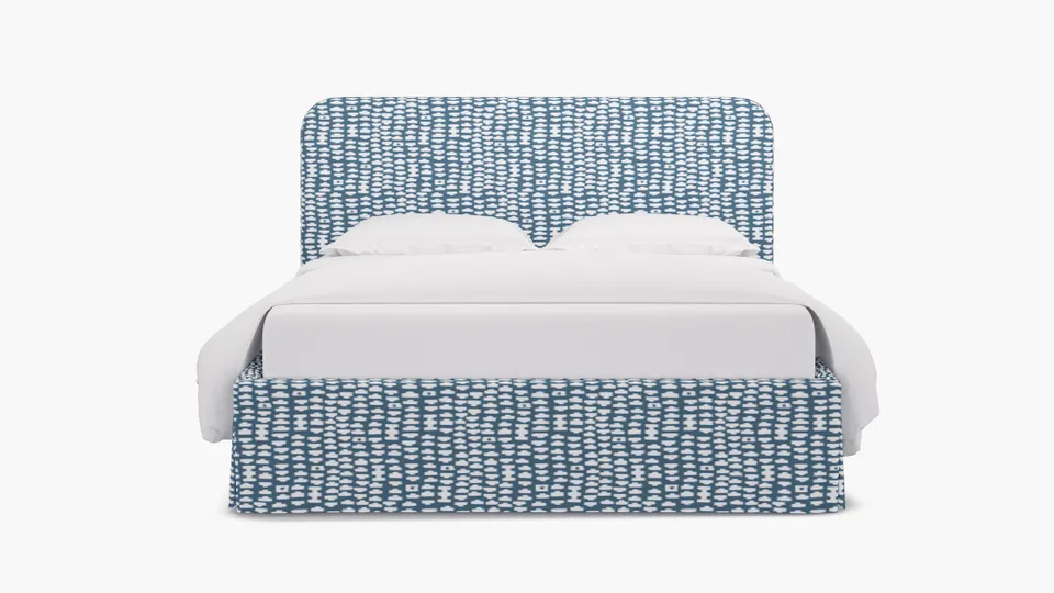 Skirted Platform Bed, Dusty Blue Odalisque, Queen