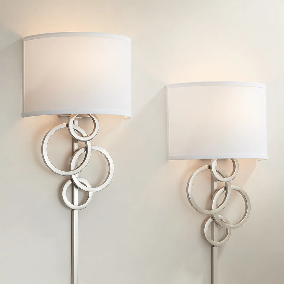 Possini Euro Circles Brushed Nickel Plug-In Wall Sconces Set of 2