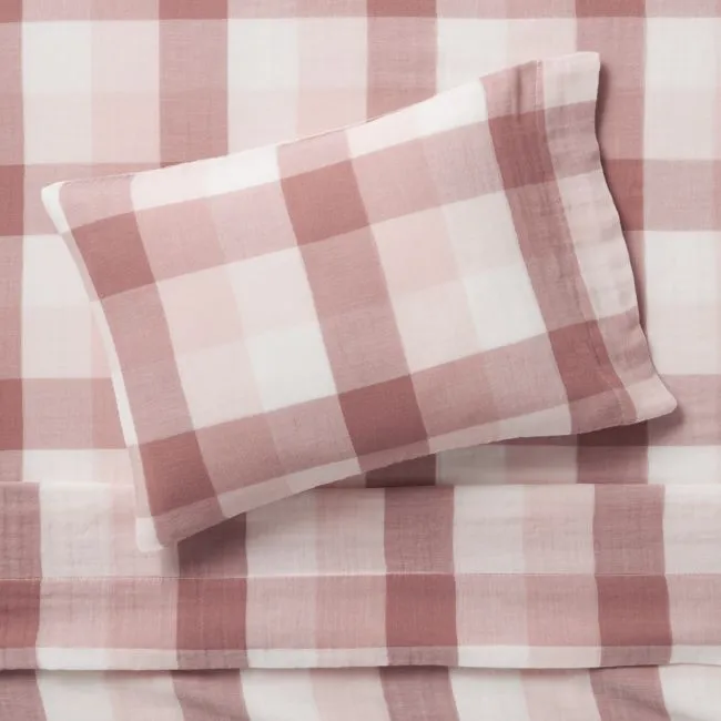 Supersoft Gingham Lilac Rose Organic Cotton Gauze Toddler Sheet Set