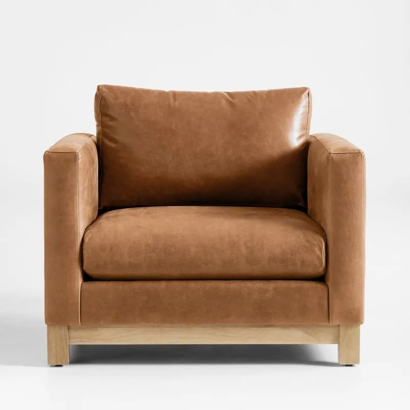 Pacific Wood Base 39" Leather Chair